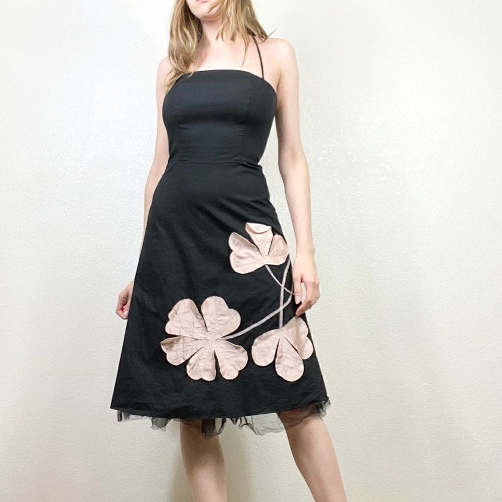 Rubber Ducky Productions Black Floral Appliqué Sleeveless A Line Dress